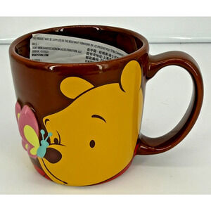 New With Tag Disney Store WINNIE THE POOH 12 oz. Brown Coffee Mug 3D Butterfly